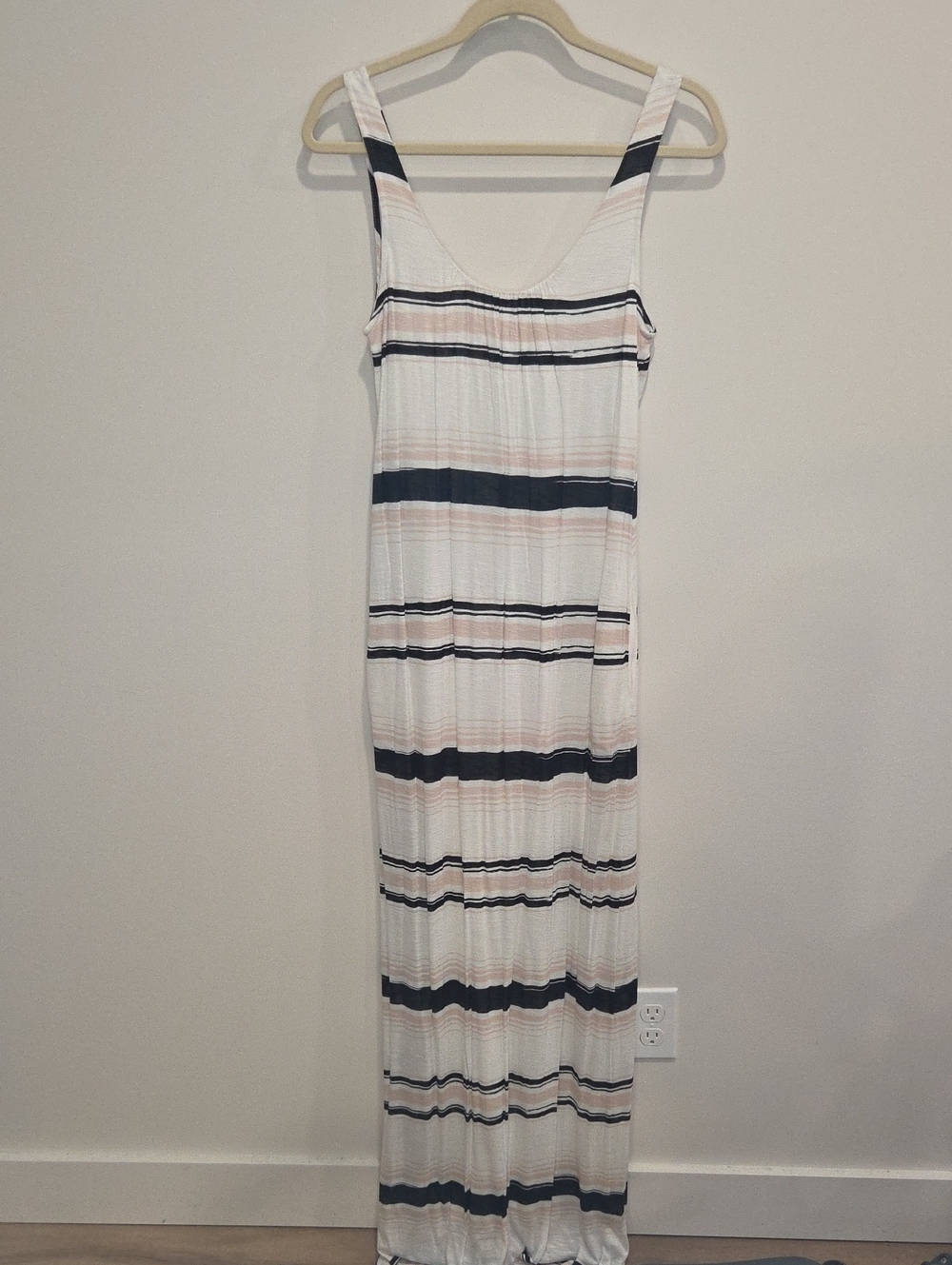 NWT Splendid White Maxi Dress with Navy & Blush Stripes